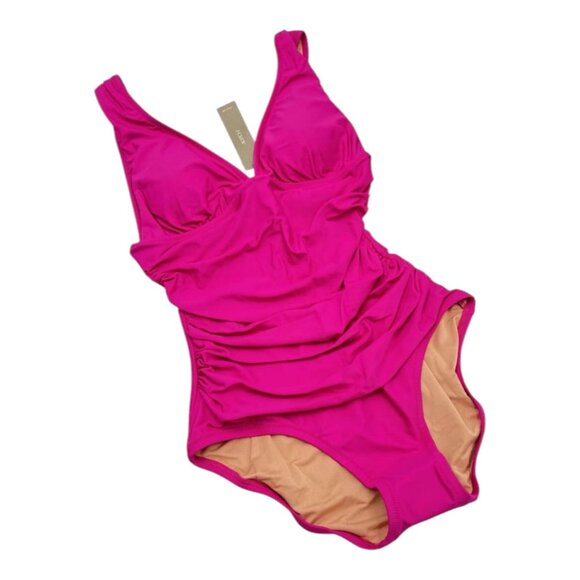 J.Crew Women’s Ruched V Neck One Piece Swimsuit Radiant‎ Fuchsia BC116 Size 20 - Picture 3 of 12